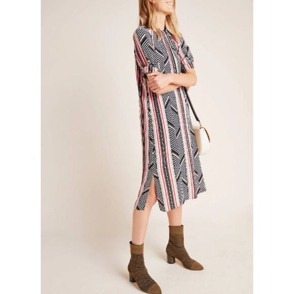 Anthropologie Mckenzie Mock Neck Tunic Midi Dress women’s Large Short Sleeves - Picture 1 of 8